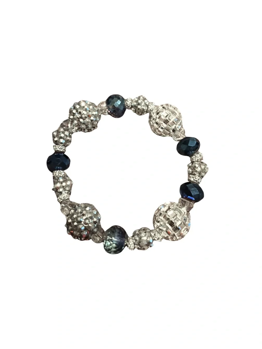 Crystal and Navy Bead Stretch Bracelet